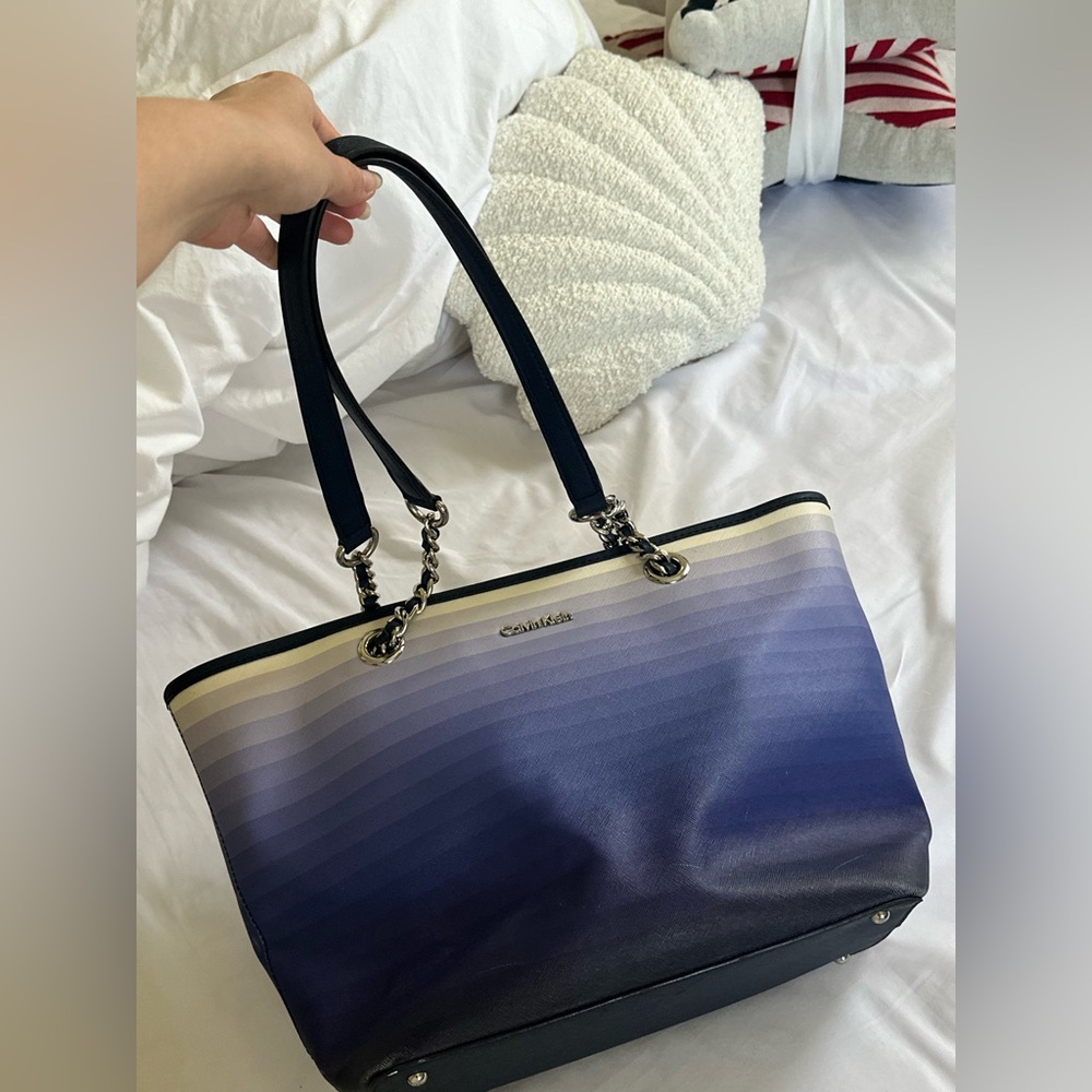 Calvin Klein Blue and White Tote Bag with silver hardware 💙